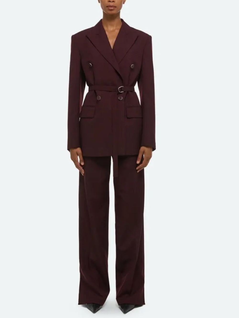 Helmut Lang Double Breasted Belted Nahogany Blazer